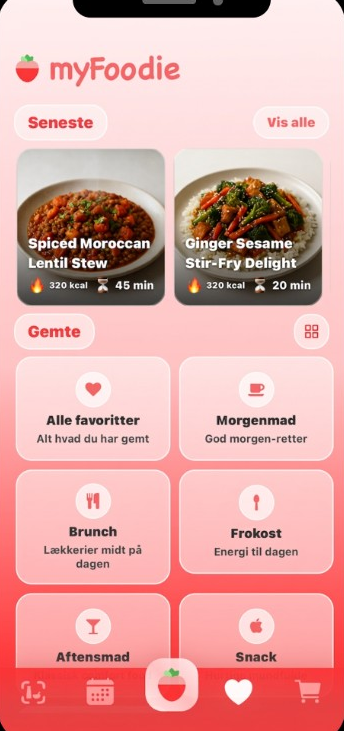myFoodie gemte foodies med seneste og måltidsmapper