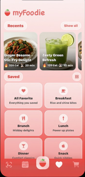 myFoodie saved foodies with recents and meal folders