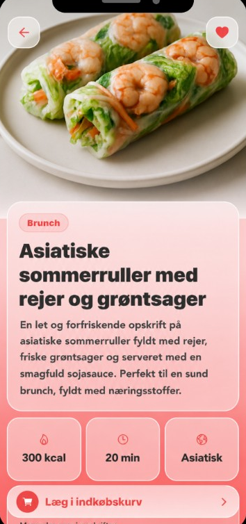 myFoodie-opskrift med kalorier, tilberedningstid og læg i kurv