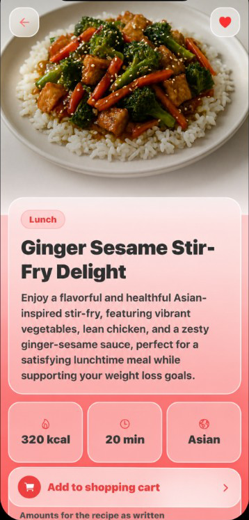 myFoodie recipe with calories, cook time, and add to cart